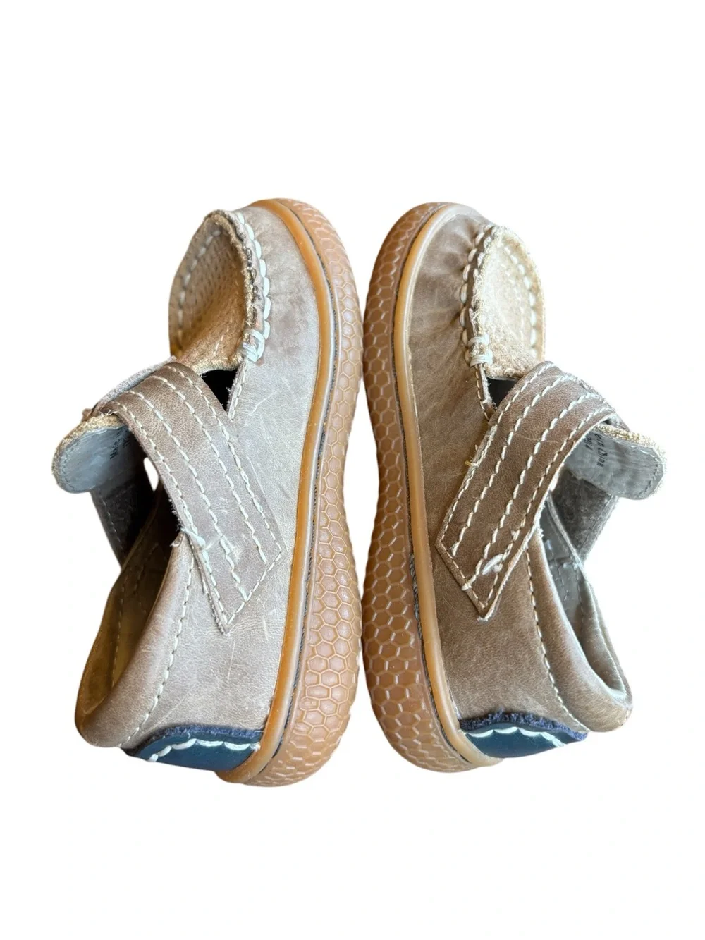 Livie and Luca Toddler Boys Shoes Size 5 Leather Hook and Loop Tan Navy Neutral
